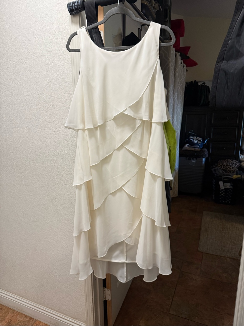 S.L. Fashions Ivory Layered Ruffle Midi Dress
